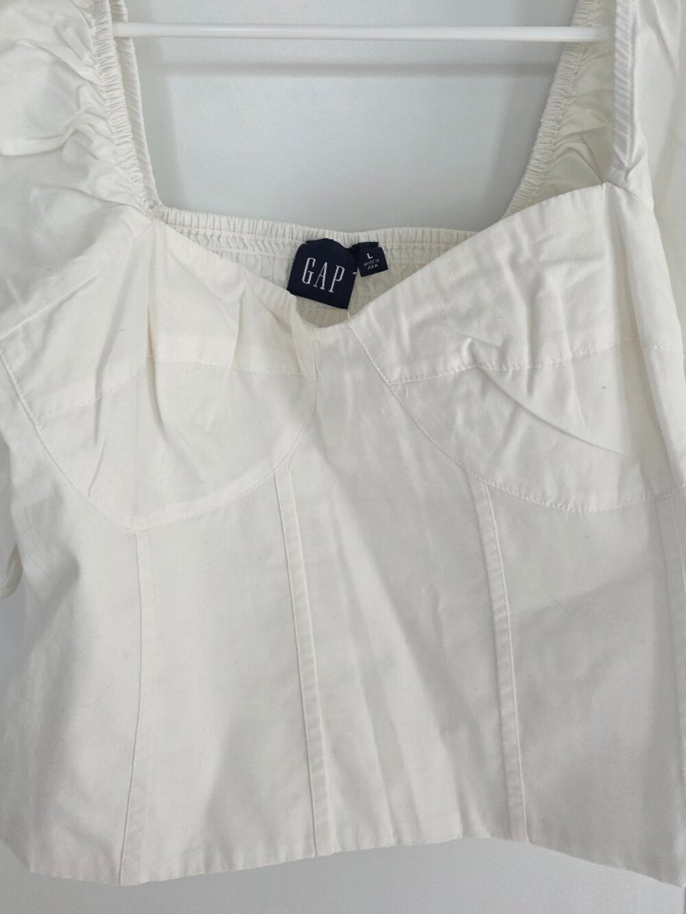Off-White Sweetheart Puff Sleeve Crop Top from Gap - Size Large (New with Tags) - Picture 2 of 6
